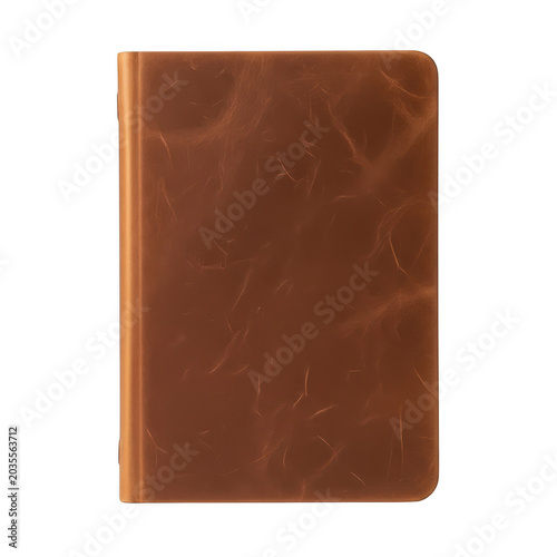 A brown leather journal with a smooth texture