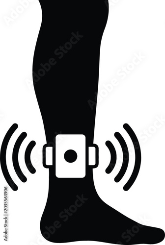 Fényképezés Black vector icon of a human leg silhouette wearing an electronic ankle monitor