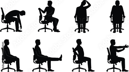 Quadro em tela Office worker stretches and sits at desk