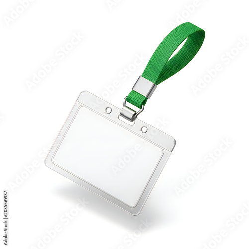 Empty name badge with green lanyard