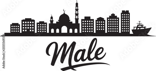 Φωτογραφία Male Maldives city skyline silhouette featuring mosque apartment buildings and b