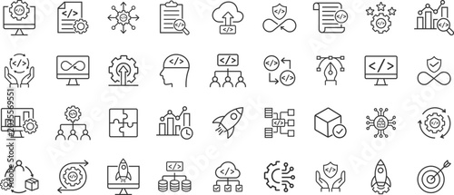 AI Automation & Software Development Line Icons Set