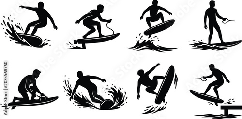 Photography Surfer performing various surfing maneuvers on waves