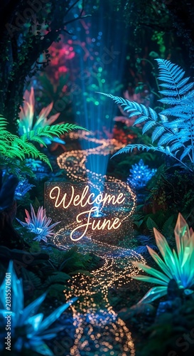 Welcome spring season floral background with pine branches and purple flowers.