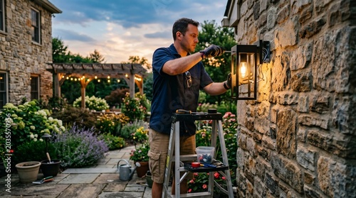 Man Installing Outdoor Lighting