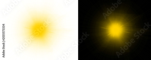 Tableau sur toile A bright yellow light on a split white and black background with a sunny effect