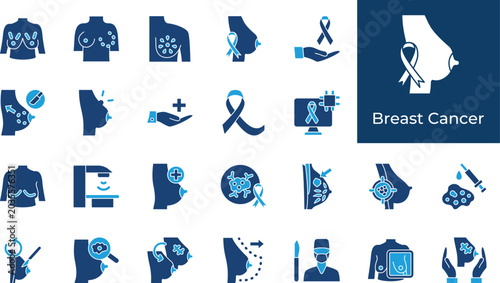 Foto Breast Cancer Awareness Icon Set with Ribbon, Tumor, Screening, Mammogram, Surge