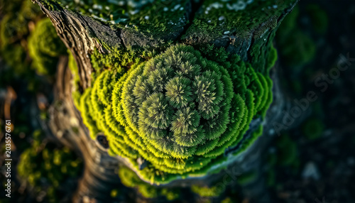 Top View Green Mushroom Cap on Forest Floor