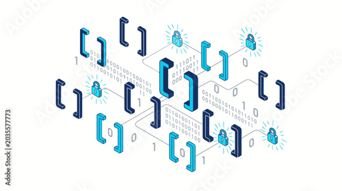 Bild auf Leinwand Blue Brackets Network Connection System.