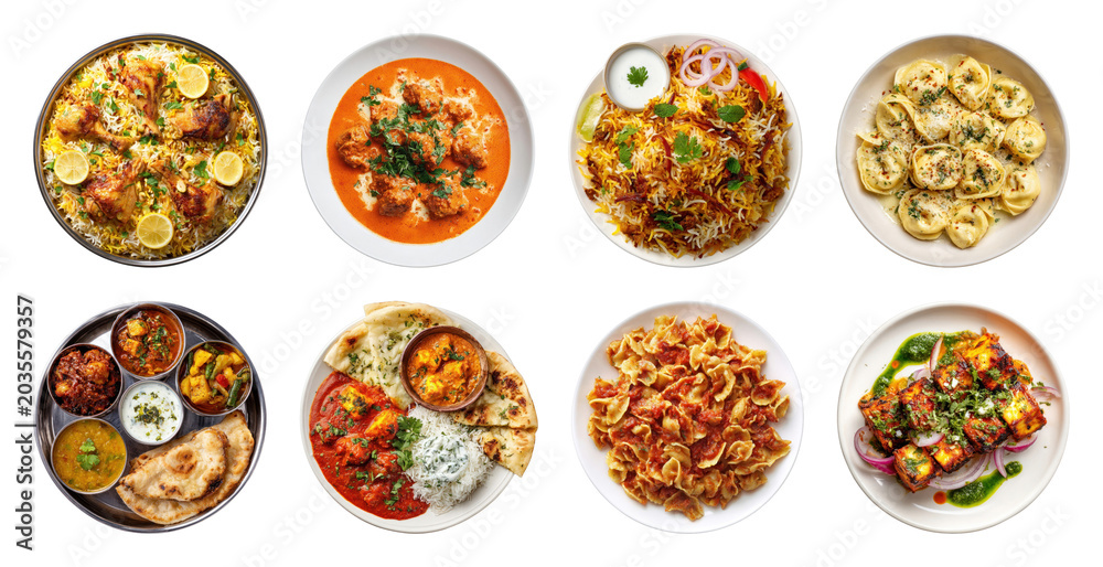 Naklejka premium PNG Diverse global cuisine dishes on transparent background