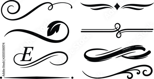 Vászonkép Calligraphic Decorative Divider Vector Icon Set Featuring Elegant Swirls Vintage