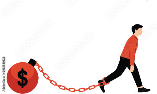 Photos Chained in Debt and Mortgage Concept Illustration Showing Financial Burden, Loan