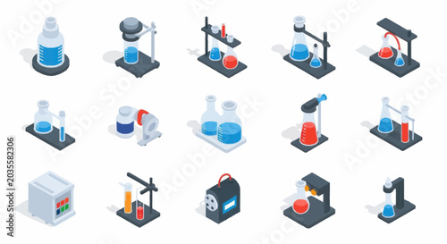 Foto Isometric Laboratory Equipment Set for Scientific Research and Experimentation