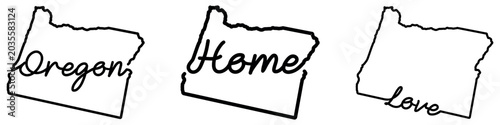 Tableau sur toile Oregon state outline collection with home and love symbol