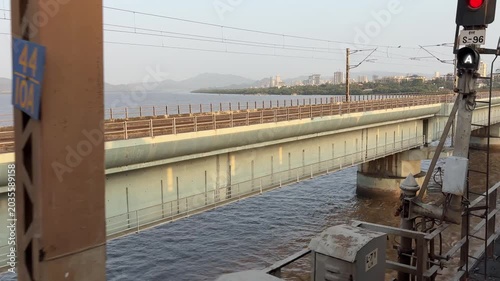 Indian Railways Empty Tracks and Concrete Bridge Over River