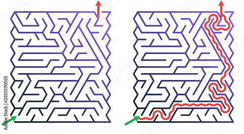Fotografie Triangular Maze Puzzle with Gradient Design and Escape Route Challenge