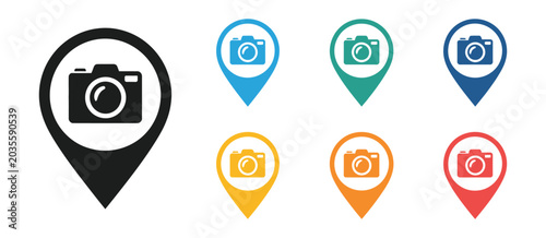 Billede på lærred Camera map icon photo location symbols photography marker graphics navigation UI
