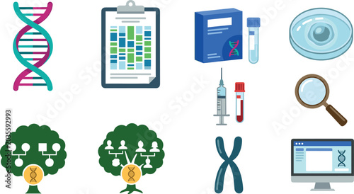 Obraz na płótnie DNA Genetics Laboratory Research and Genealogy Vector Icon Set