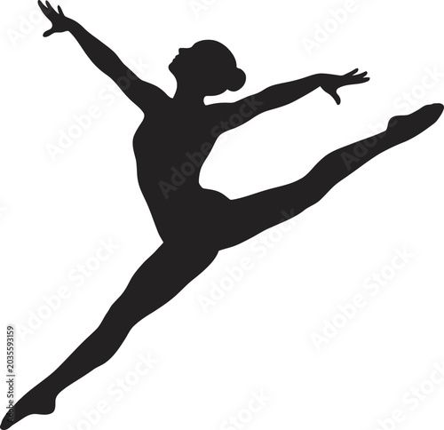 A dancer performs an elegant leap in a dynamic pose on stage now