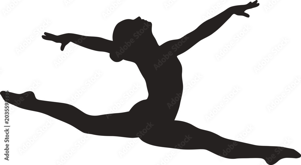 Fototapeta premium A dancer performs an elegant leap in mid-air with arms outstretched.