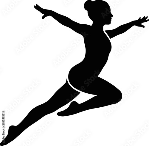 A woman jumps high in the air with arms outstretched in a vector file.