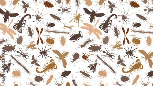 Obraz na płótnie Diverse collection of insect and arachnid silhouettes creating a seamless patter
