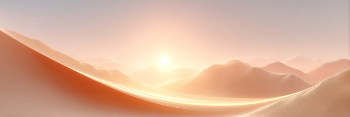 Ultra minimal summer solstice warm sunrise dunes banner background for wallpaper and design with flowing curves soft glow and pastel atmosphere