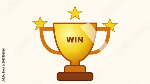 A gold trophy cup with two handles and stars on top wins a competition