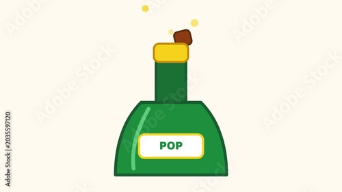 The green soda bottle pops open outdoors with excitement nearby.