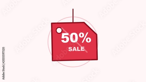 Discount sale sign hanging on a circular line with fifty percent off