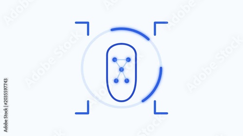 A futuristic illustration of a rounded rectangle object with dots is captured by a camera viewfinder.