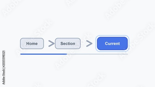 Website navigation buttons, breadcrumb trail, current page indicator, blue active button