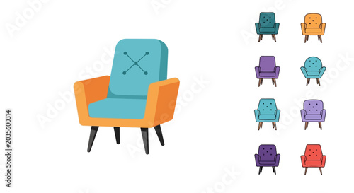 Mid-Century Modern Armchair Icon Set