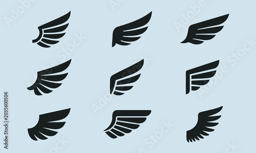 Collection of Black Wing Icons on a Light Blue Background
