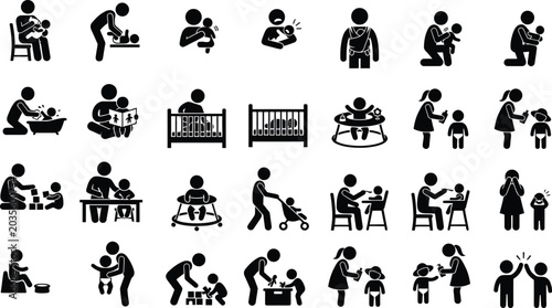 Photos Parenting And Childcare Icons Black Silhouette Set On White Background