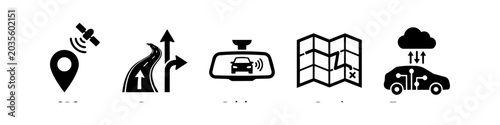 Canvastavla Set of smart car and navigation icons including GPS, lane guidance, blind spot sensor, route map, and cloud-connected vehicle technology