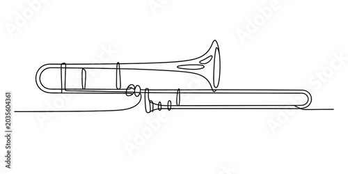 Foto Continuous single line drawing of a trombone musical instrument Vector, illustra
