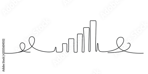 Continuous single line drawing of a growing bar chart graph representing business success and financial progress Vector, illustration