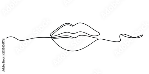 Minimalist one line drawing of lips with abstract wavy line Vector, illustration