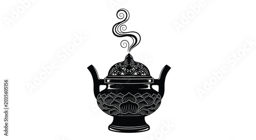 Incense burner with swirling smoke black silhouette