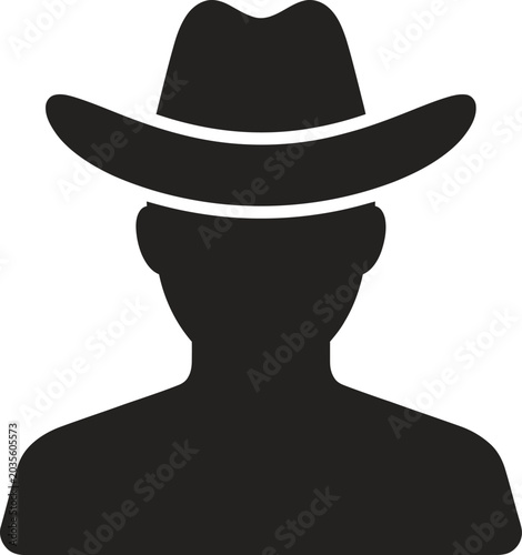 A black silhouette of a man wearing a cowboy hat on his head