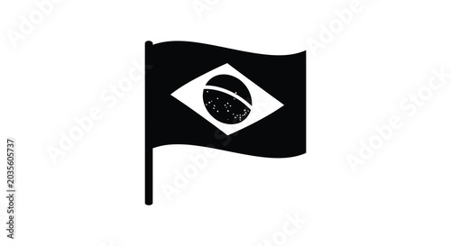 Brazilian Flag On Pole Black Silhouette brazil