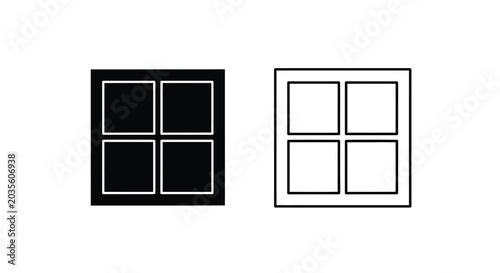 Four pane window silhouette with contrasting fills black and white silhouette