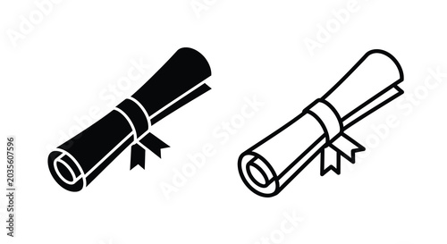 Rolled diploma with ribbon black and white silhouette