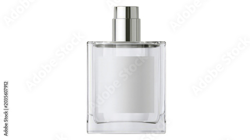 Clear glass perfume bottle with silver cap isolated transparent PNG on white background