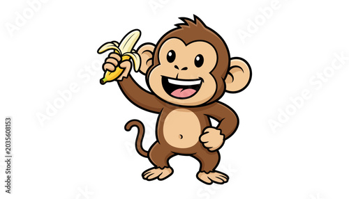Photography Smiling Monkey Holding Banana Cartoon Illustration