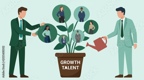 Foto Businessmen nurturing talent and professional growth in a plant pot