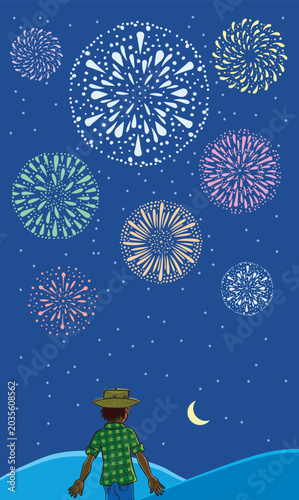 A man from a rural area in the interior of Brazil admiring the sky on the night of Saint John's Day with the fireworks.