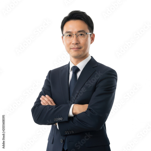Professional man with crossed arms posing confidently isolated on transparent background