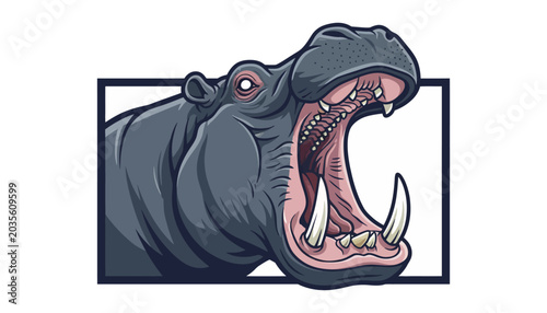 Bild auf Leinwand Angry Hippo Portrait with Open Mouth